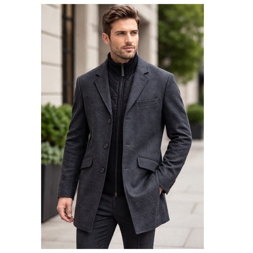 Ted Baker London Men's Gray Wool 2-in-1 Overcoat Removable Liner